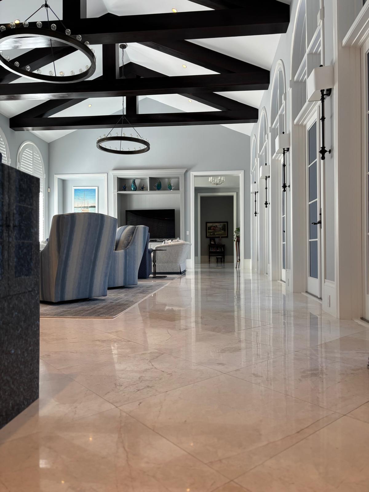 Polished marble floors in a Miromar Lakes waterfront home, Estero FL